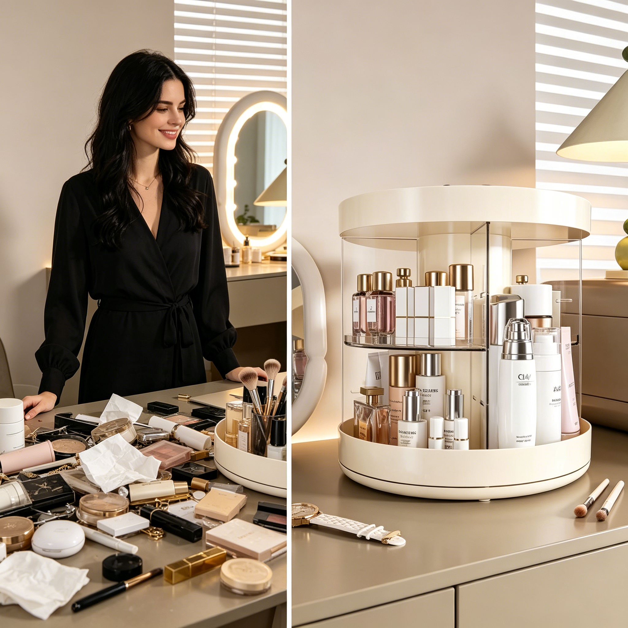 Rotating Layered Makeup Organi - مراجعة Luxury Skincare Display وسعره